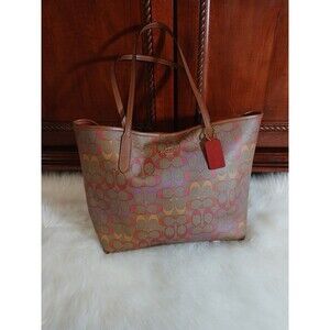 COACH C1316 Leather and Canvas Rainbow Signature City Tote Bag MSRP $350.00 EUC